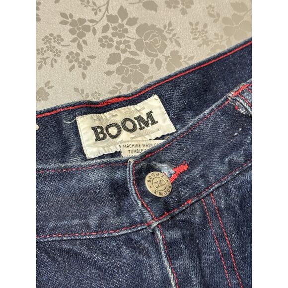 Y2K Boom X Red Outlined Hip Hop Jean Shorts Size 38 - Picture 5 of 12